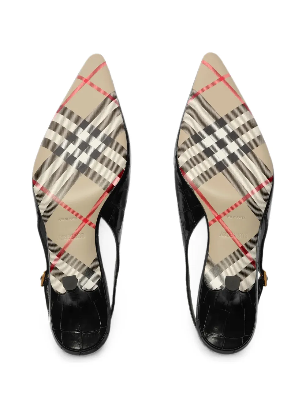Burberry Dame leren slingback pumps met krokodillen-reliëf Zwart