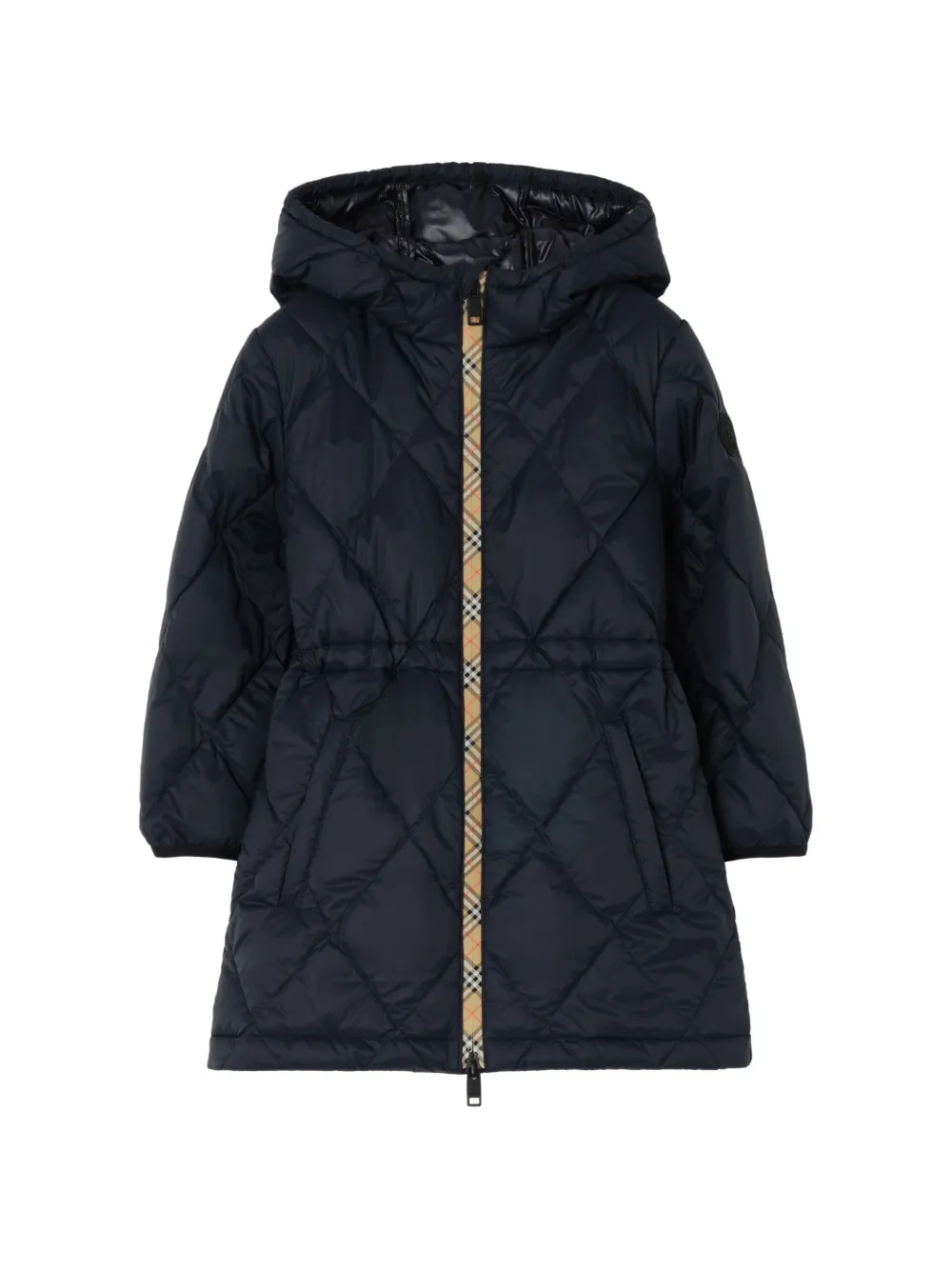 Burberry Kids Checkered trim quilted hooded coat - Blu