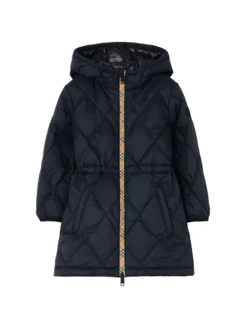 Burberry Kids Checkered trim quilted hooded coat