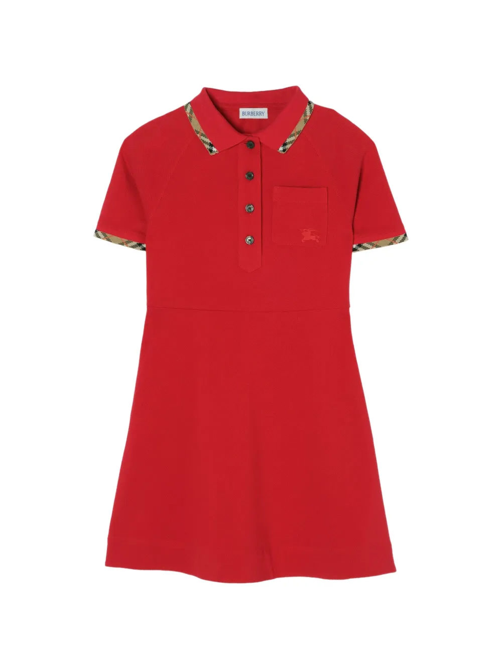 Burberry Kids Abito modello polo in cotone con bordo a quadri - Rosso