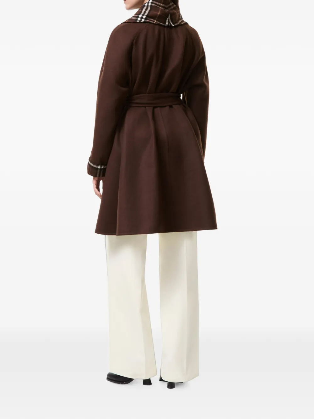 Burberry Wollen wikkeljas met geruite afwerking Bruin