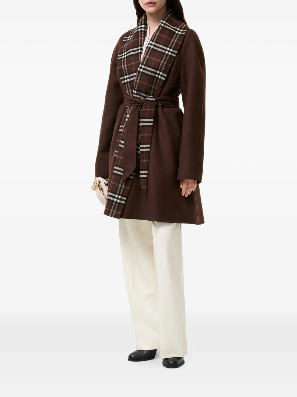 Burberry Wollen wikkeljas met geruite afwerking Bruin