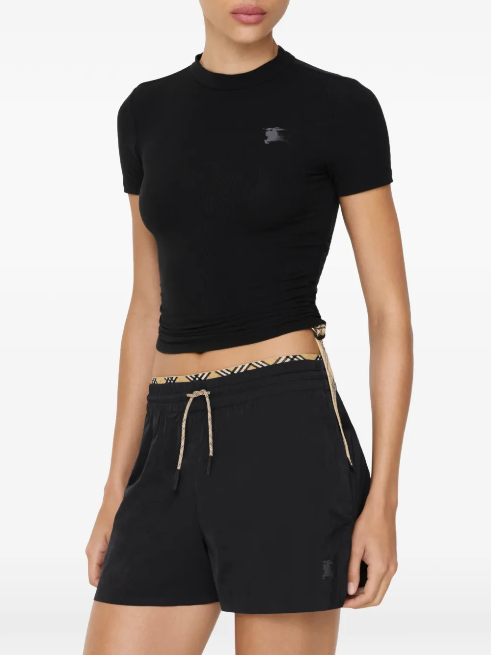 Burberry Stretch modal kasjmier T-shirt met geruite afwerking Zwart