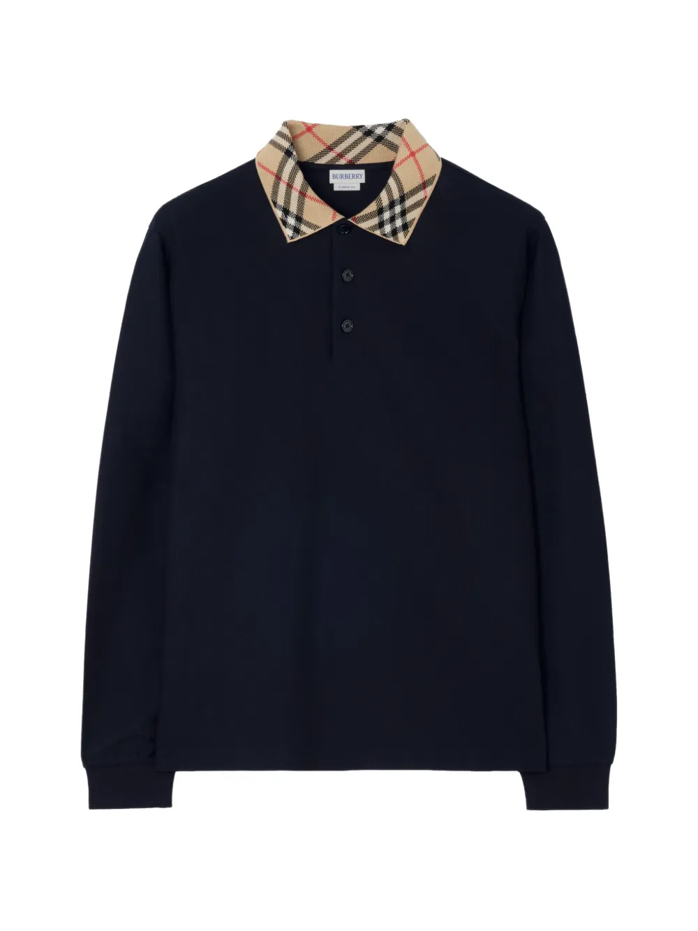 Burberry long-sleeve check collar cotton polo shirt - Blu