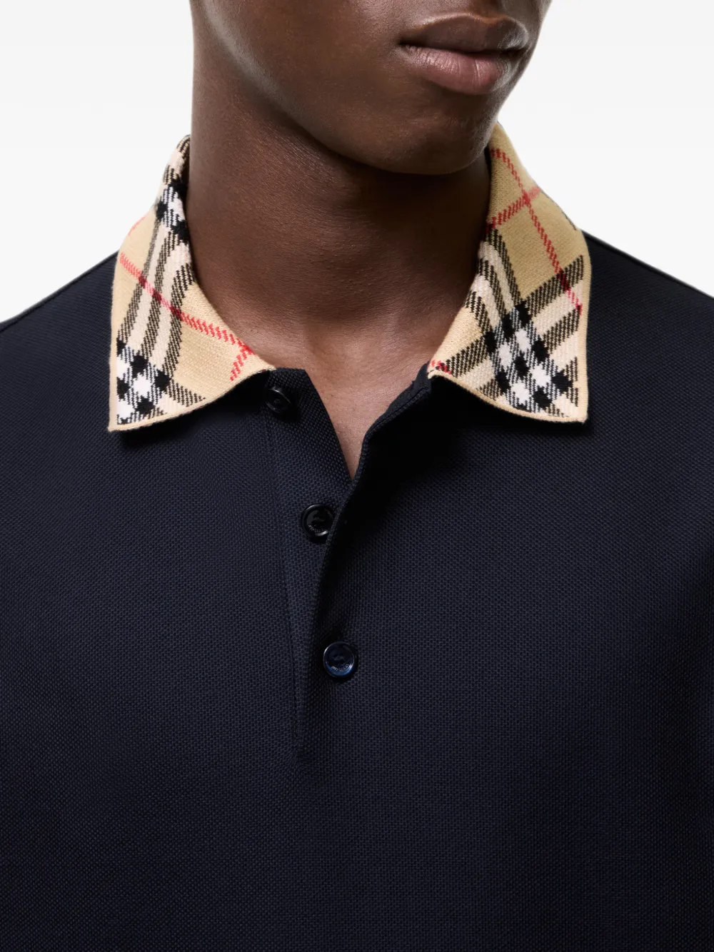 Burberry Katoenen poloshirt met lange mouwen en geruite kraag Blauw