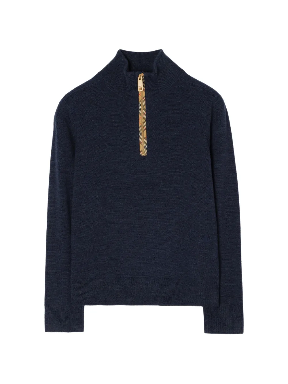 Burberry Kids Check Trim Wool Half-zip Sweater - Blu