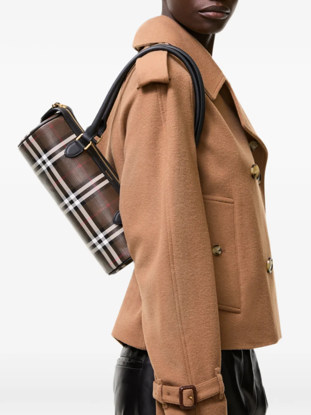 Burberry mini Check barrel bag - Marrone