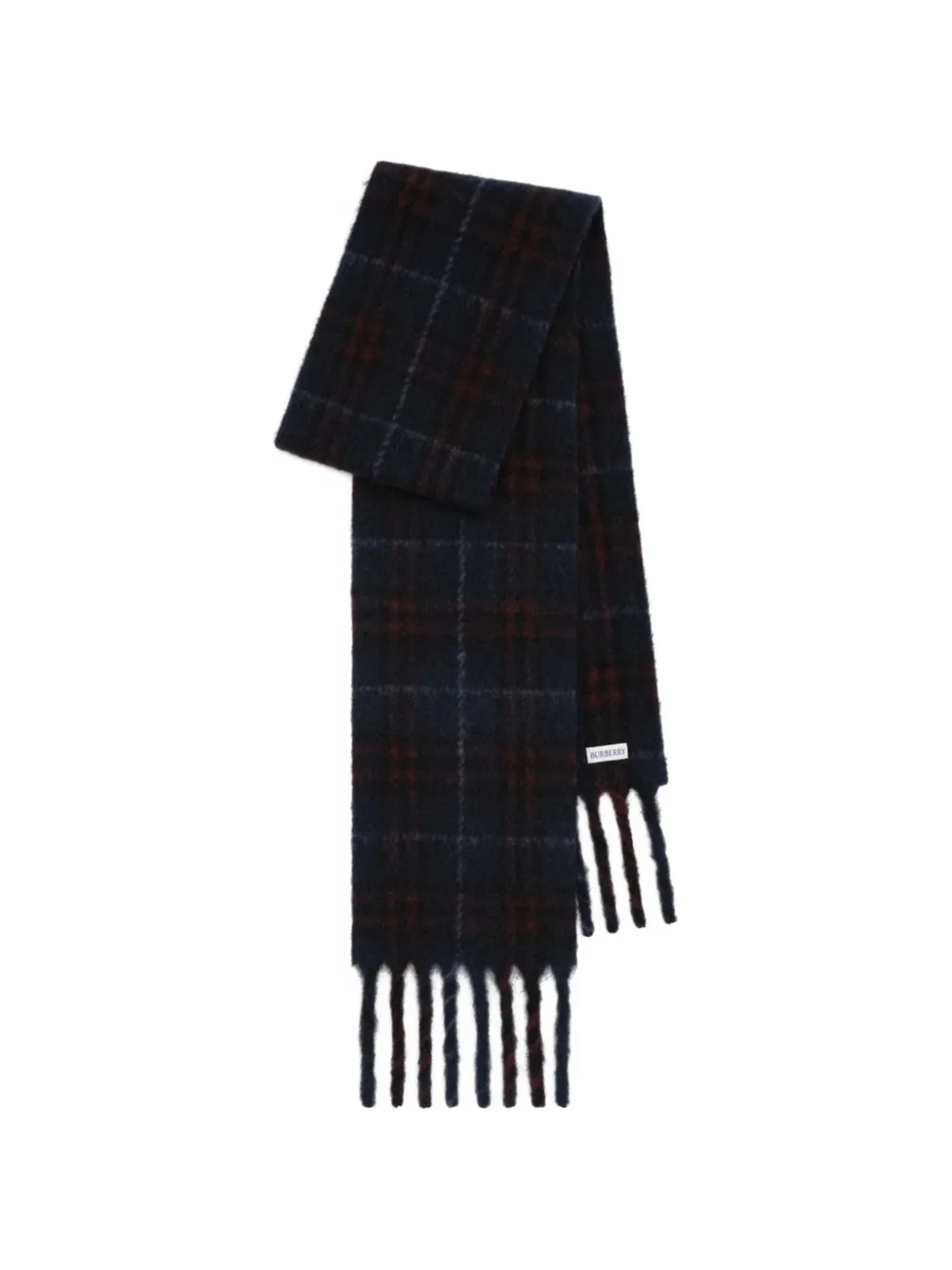 Burberry narrow-cut checkered alpaca blend scarf - Blu
