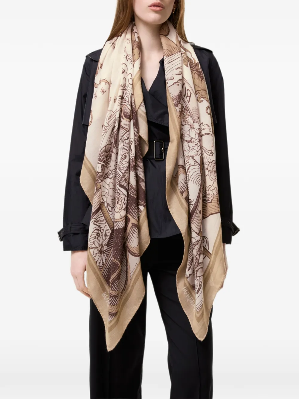 Burberry Etched Knight cashmere silk scarf Beige
