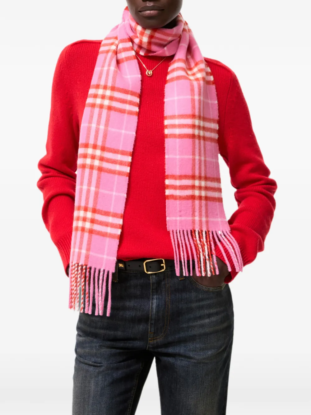 Burberry Geruite kasjmier sjaal Roze