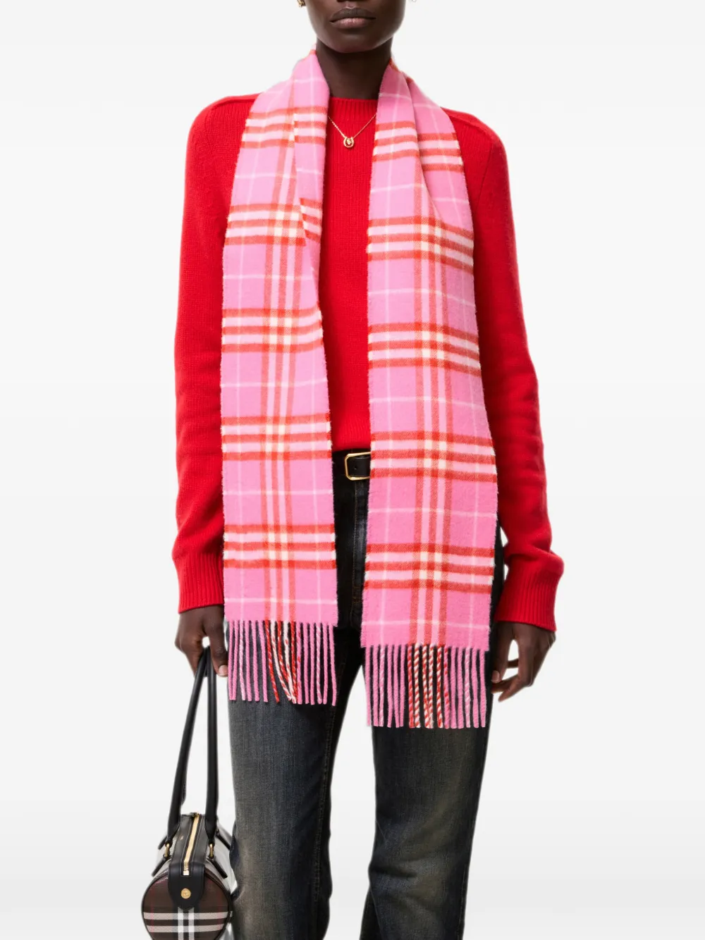 Burberry Geruite kasjmier sjaal Roze