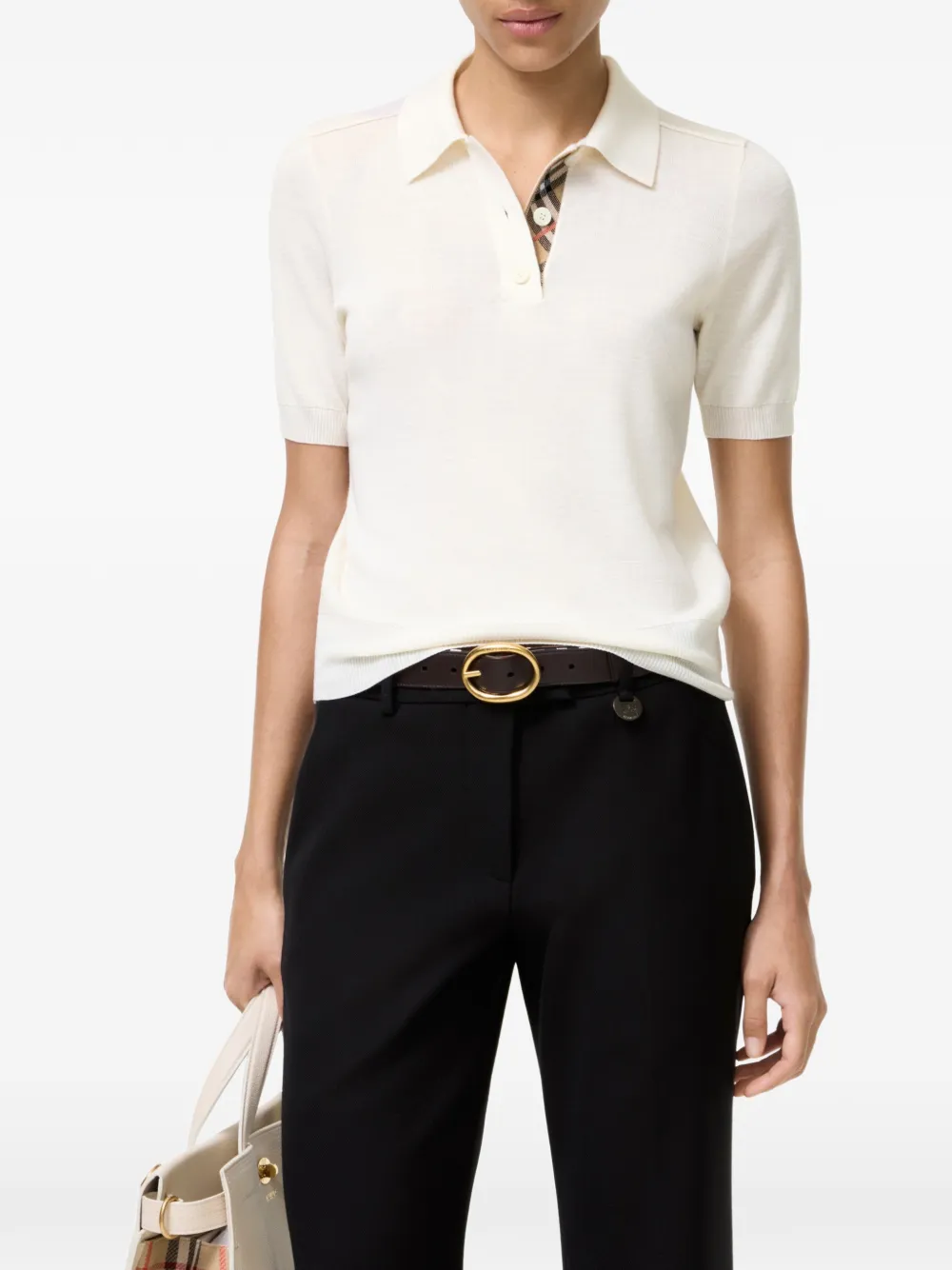 Burberry Polotop met geruite afwerking Beige
