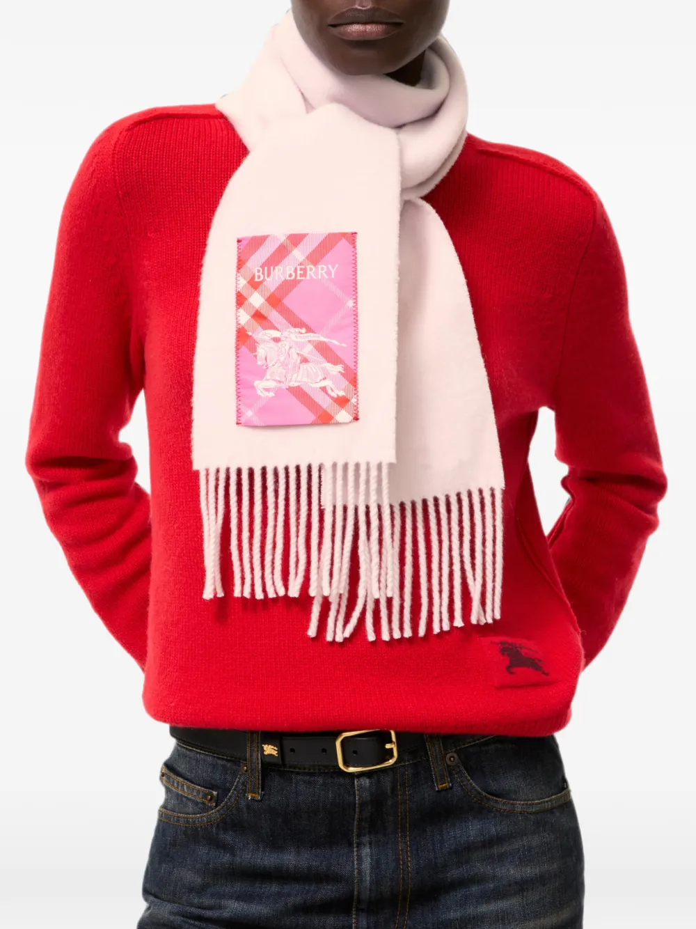 Burberry Kasjmier sjaal met geruit label Roze