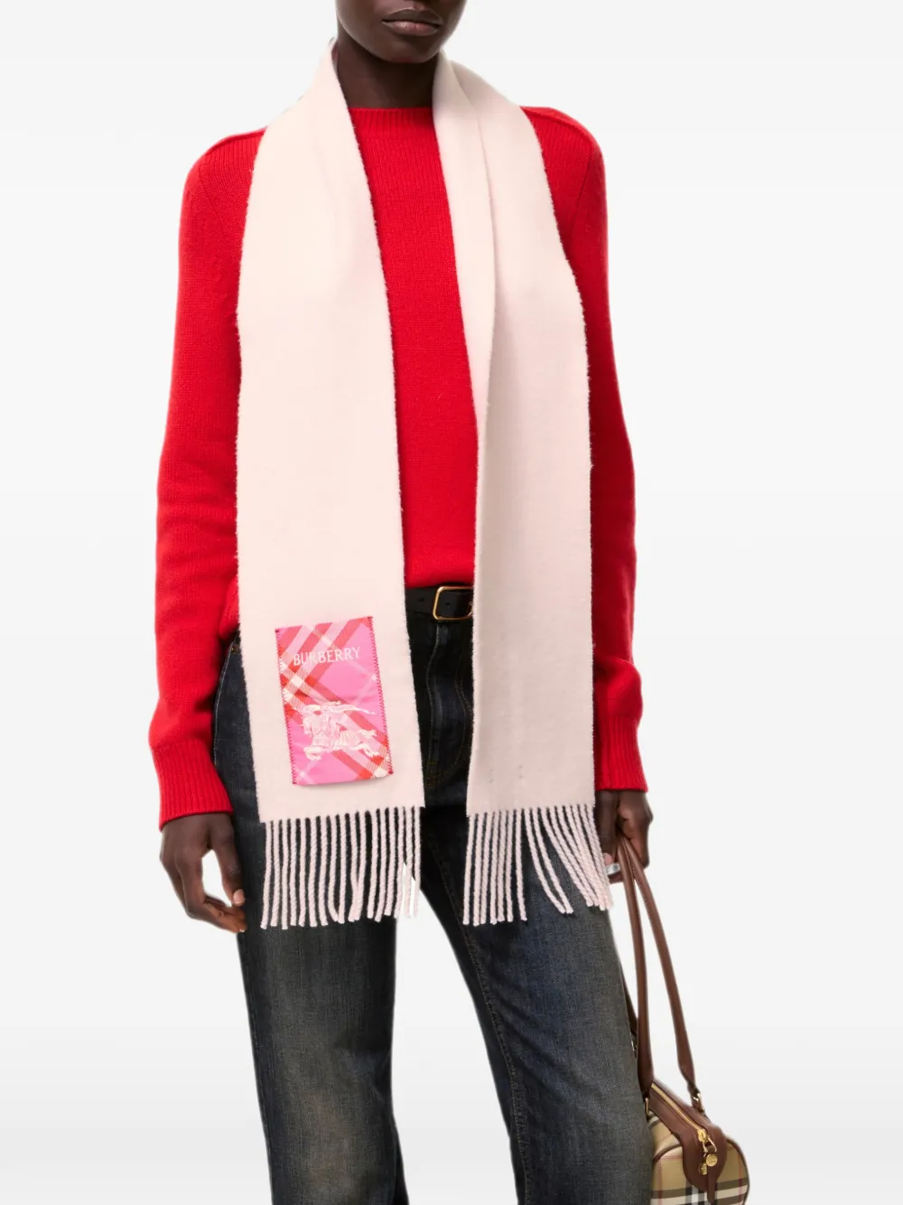 Burberry Kasjmier sjaal met geruit label Roze
