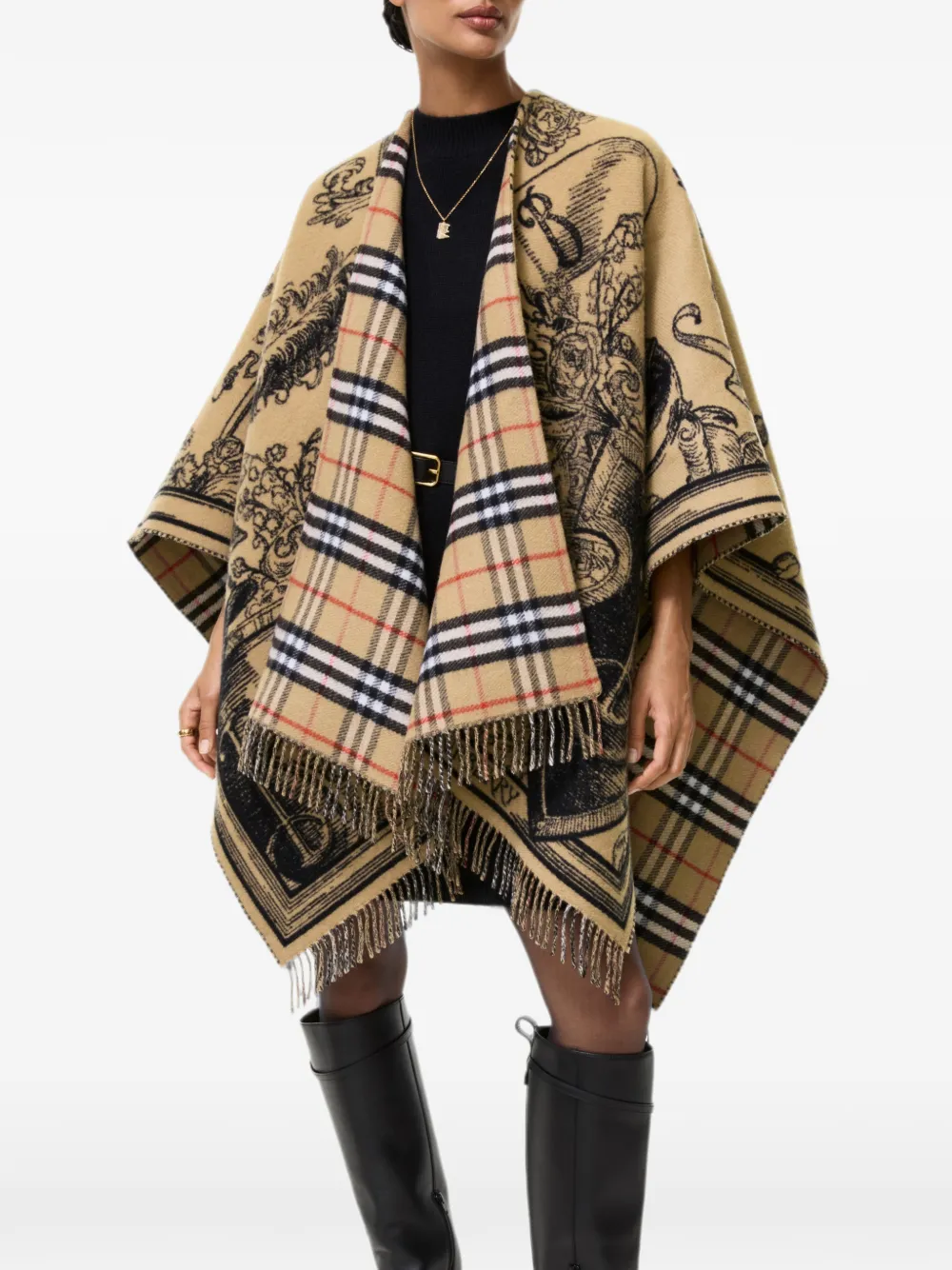 Burberry Omkeerbare wollen cape met Knight-detail Beige
