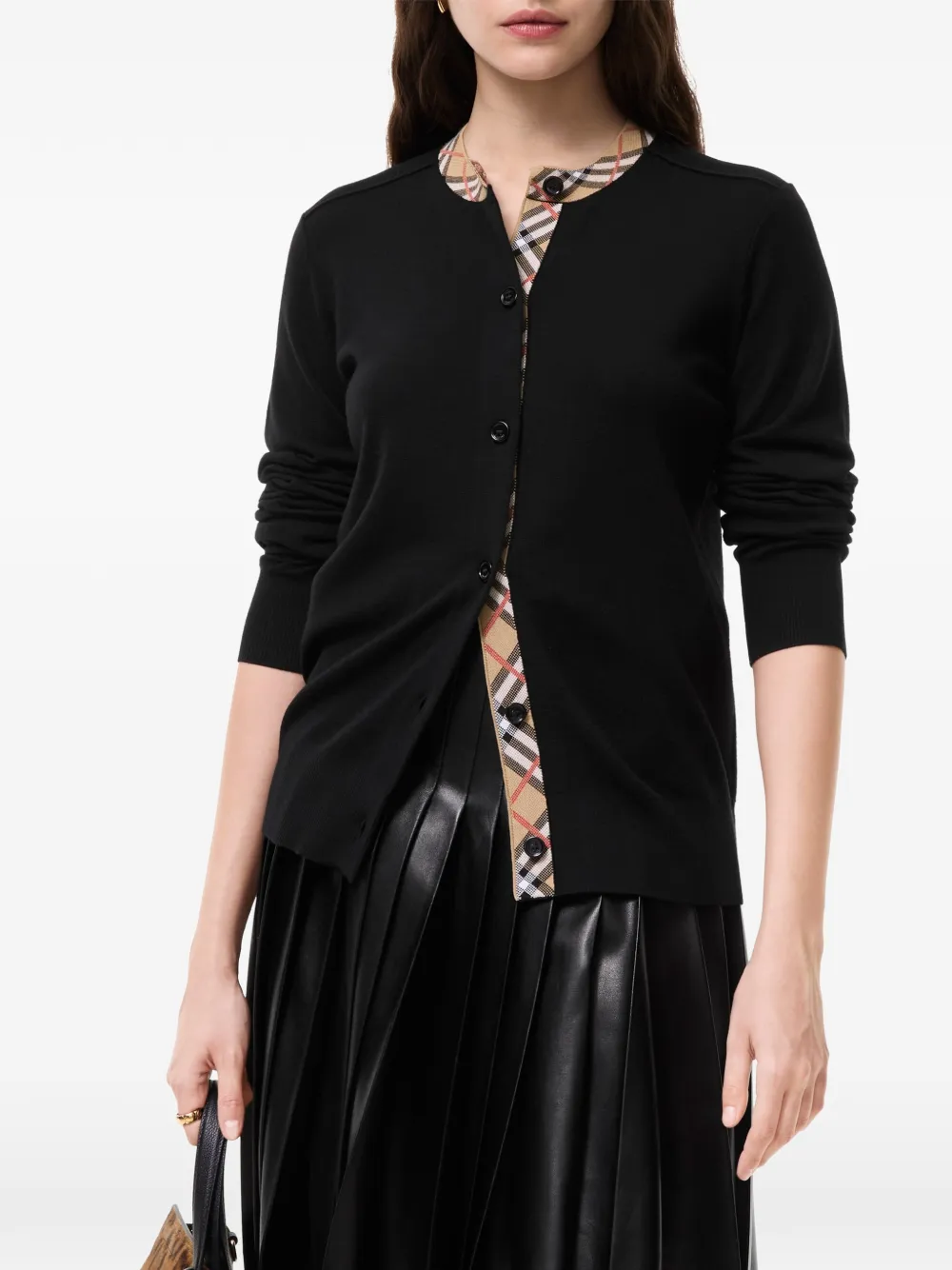 Burberry Wollen vest met geruite afwerking Zwart