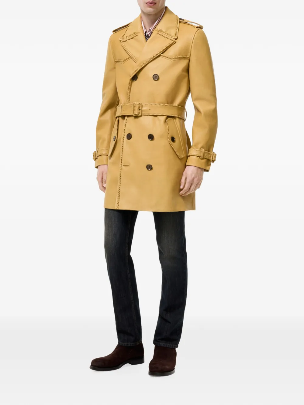 Burberry Leverton leren trenchcoat Geel