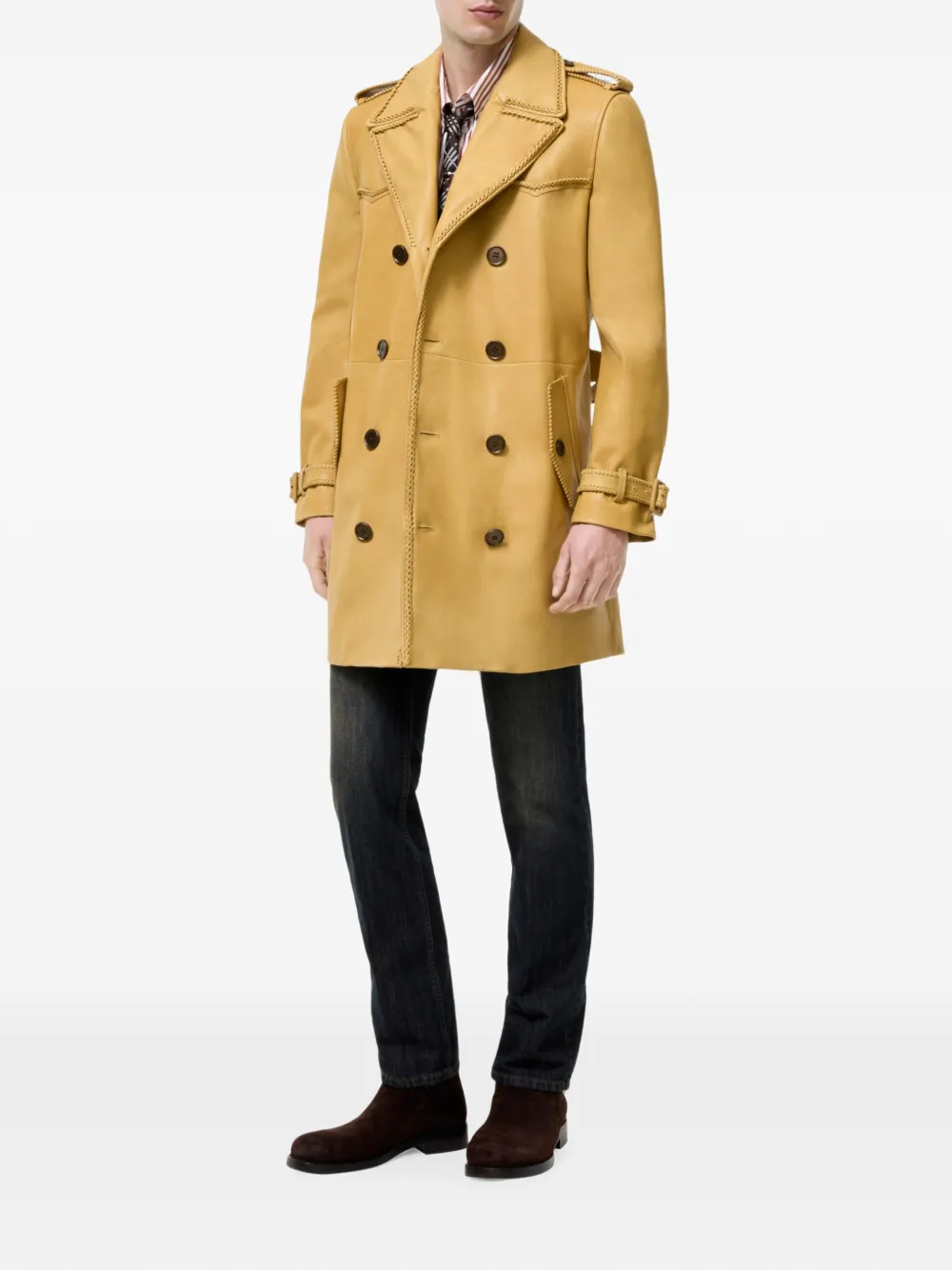 Burberry Leverton leren trenchcoat Geel