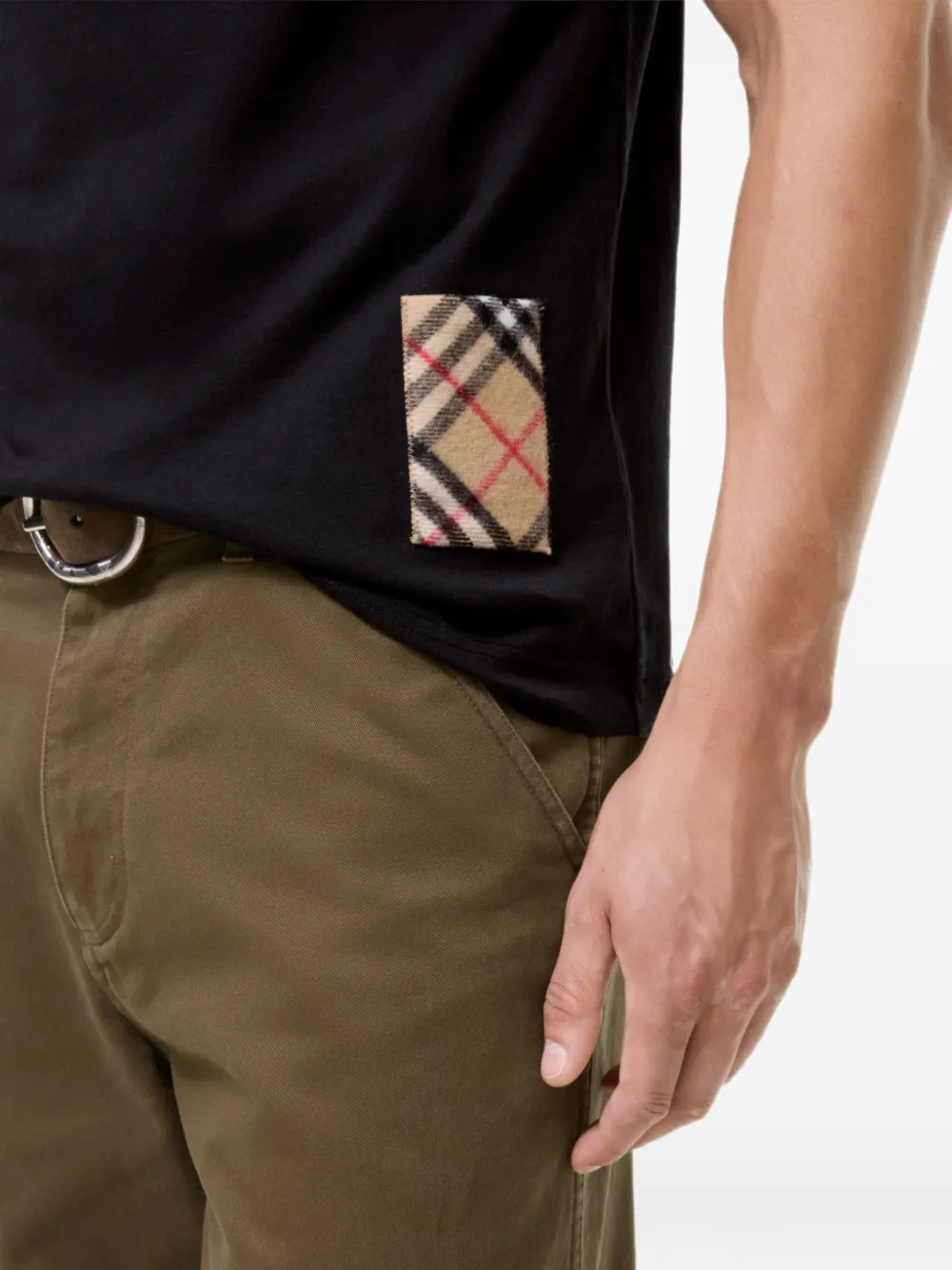 Burberry Katoenen T-shirt met kasjmier Check-patch Zwart