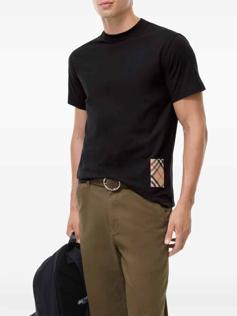 Burberry Katoenen T-shirt met kasjmier Check-patch Zwart