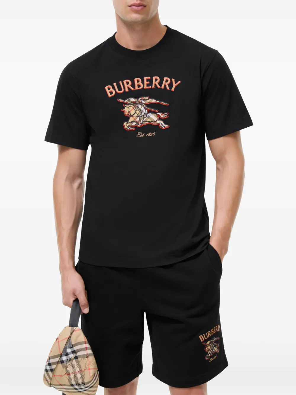 Burberry Knight Check katoenen T-shirt Zwart