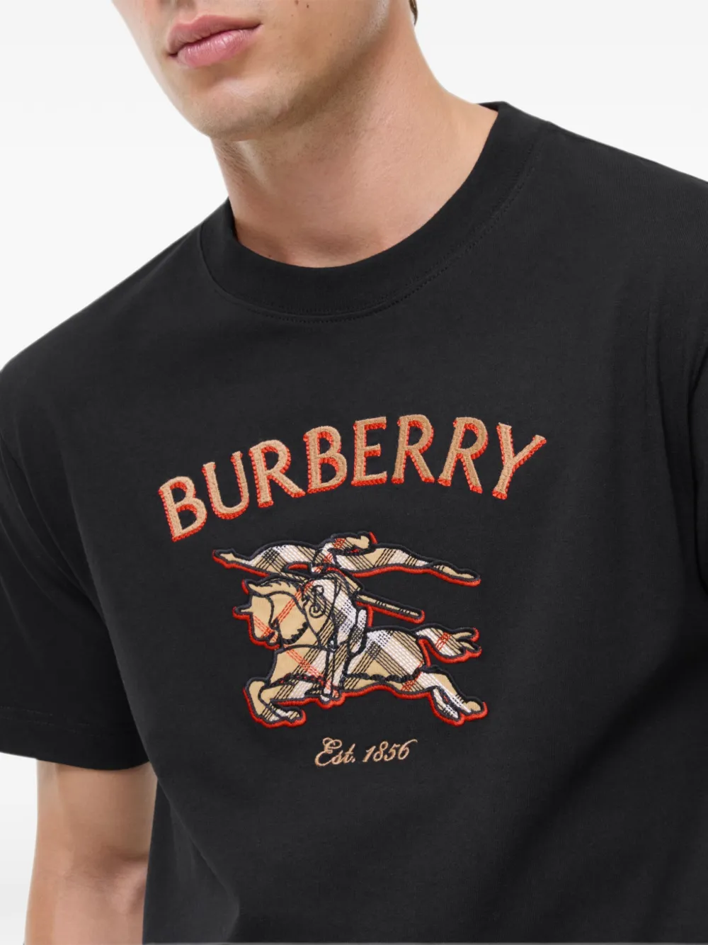 Burberry Knight Check katoenen T-shirt Zwart