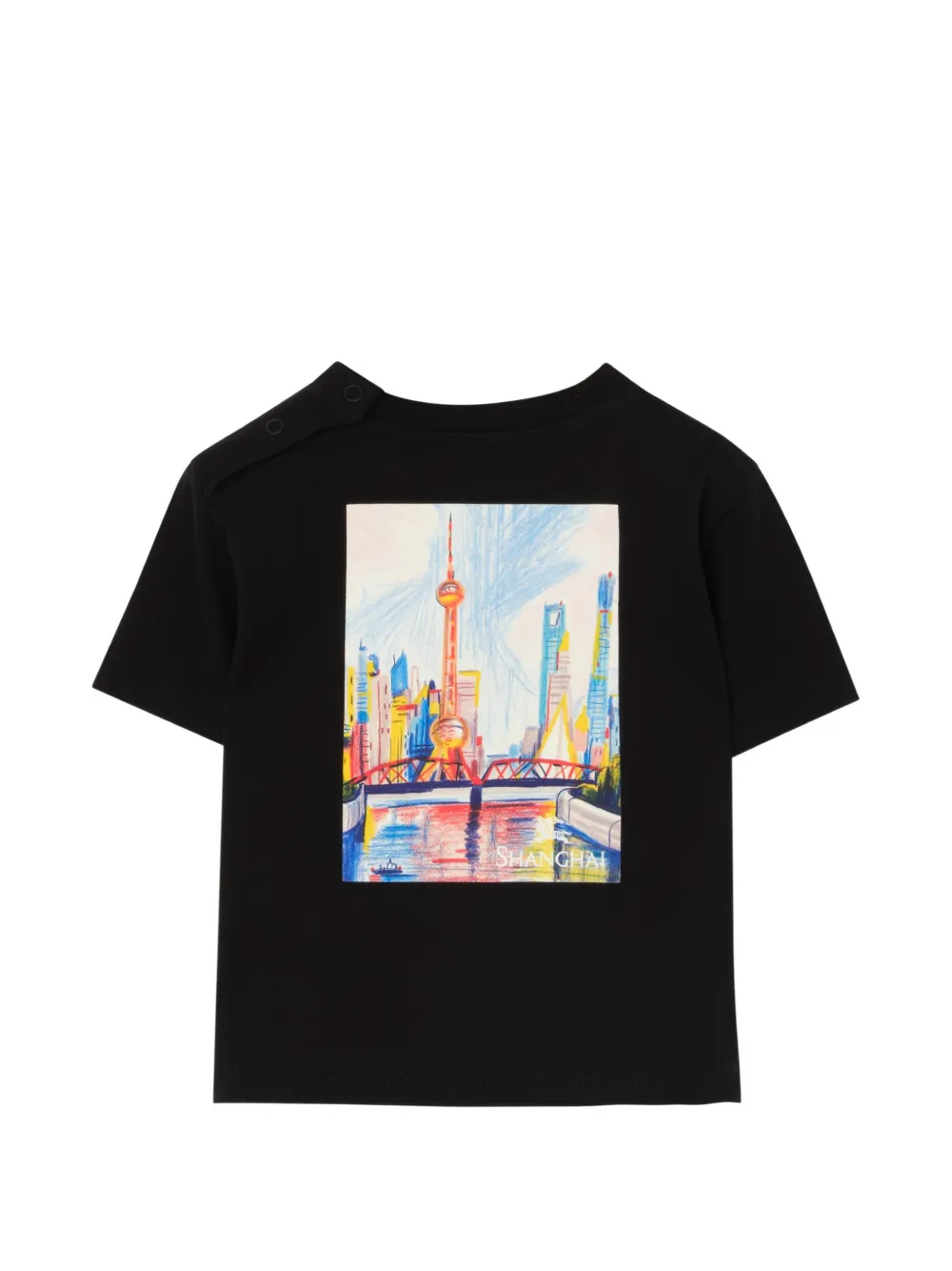Burberry Kids Shanghai Bear katoenen T-shirt Zwart