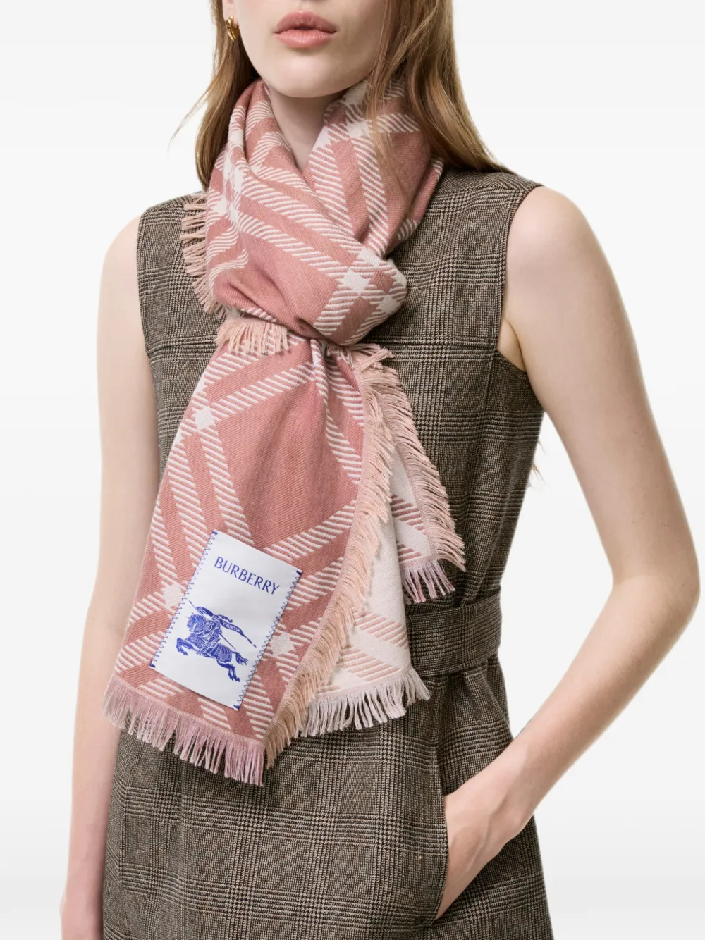 Burberry Geruite wollen zijden sjaal Roze