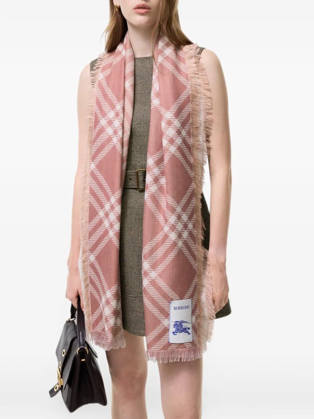 Burberry Geruite wollen zijden sjaal Roze