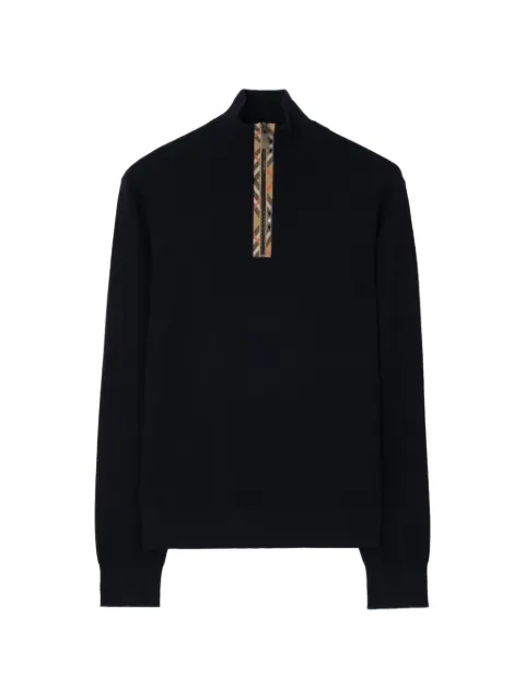 Burberry Check trim wool half-zip sweater