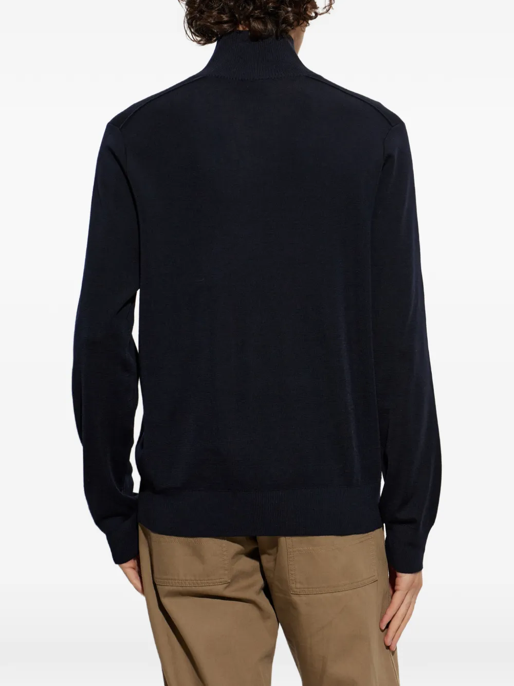 Burberry Wollen trui met halve rits en geruite afwerking Blauw