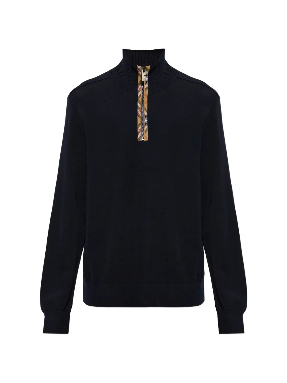 Burberry Maglione in lana a quadri con mezza zip e finiture - Blu