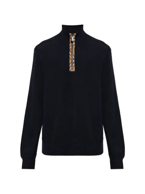 Burberry Check trim wool half-zip sweater