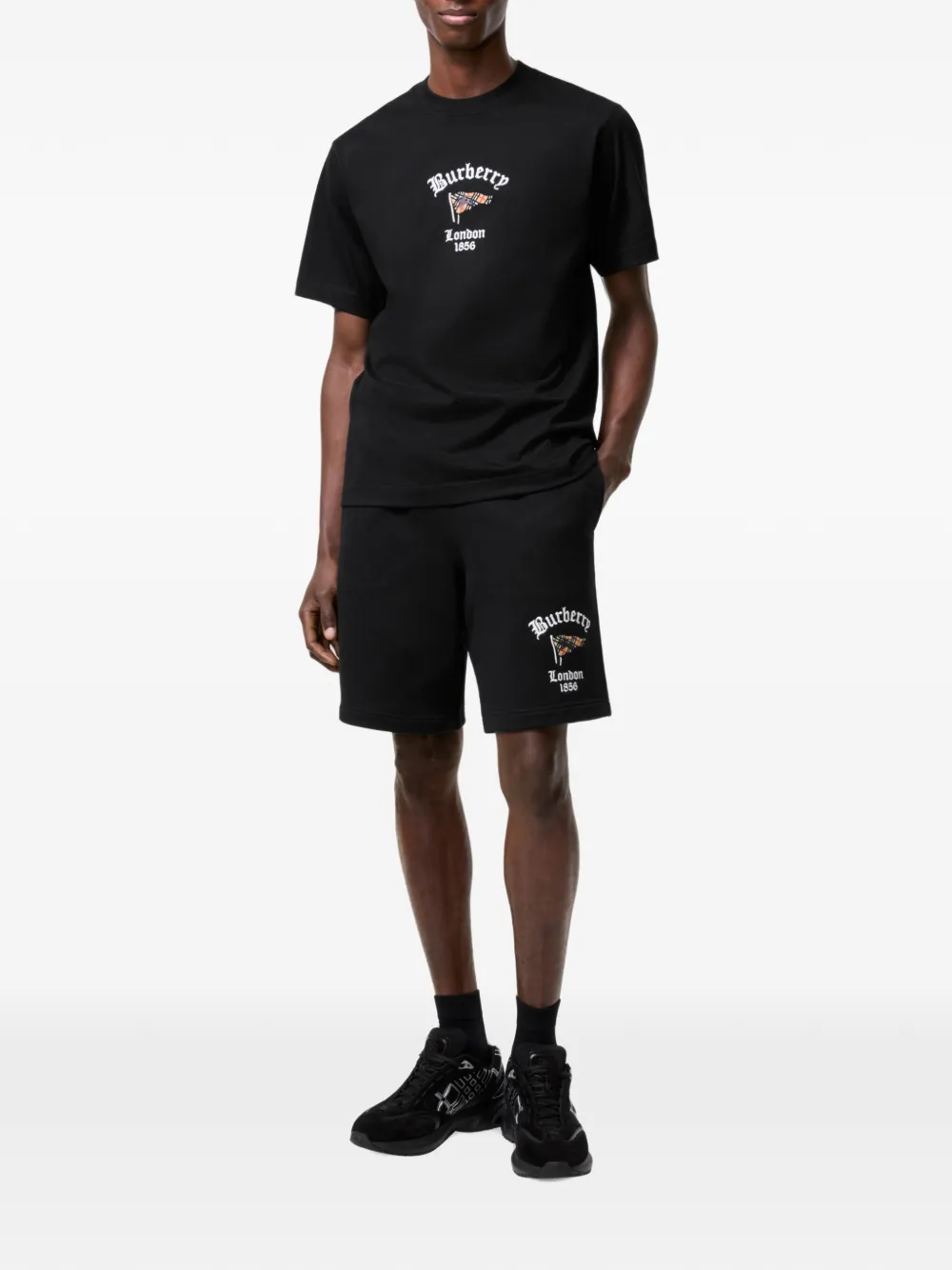Burberry Katoenen shorts met geruite vlag Zwart