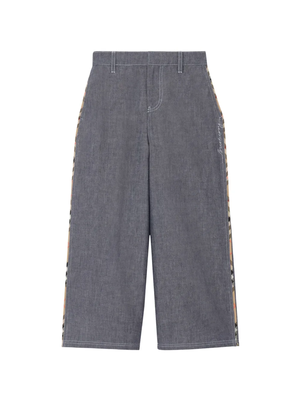 Burberry Kids Pantaloni dritti in chambray di cotone - Grigio