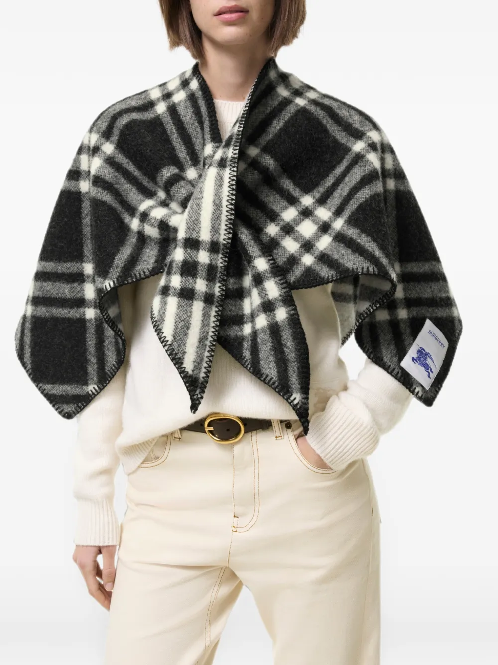 Burberry Geruit wollen sjaal-capelet Zwart
