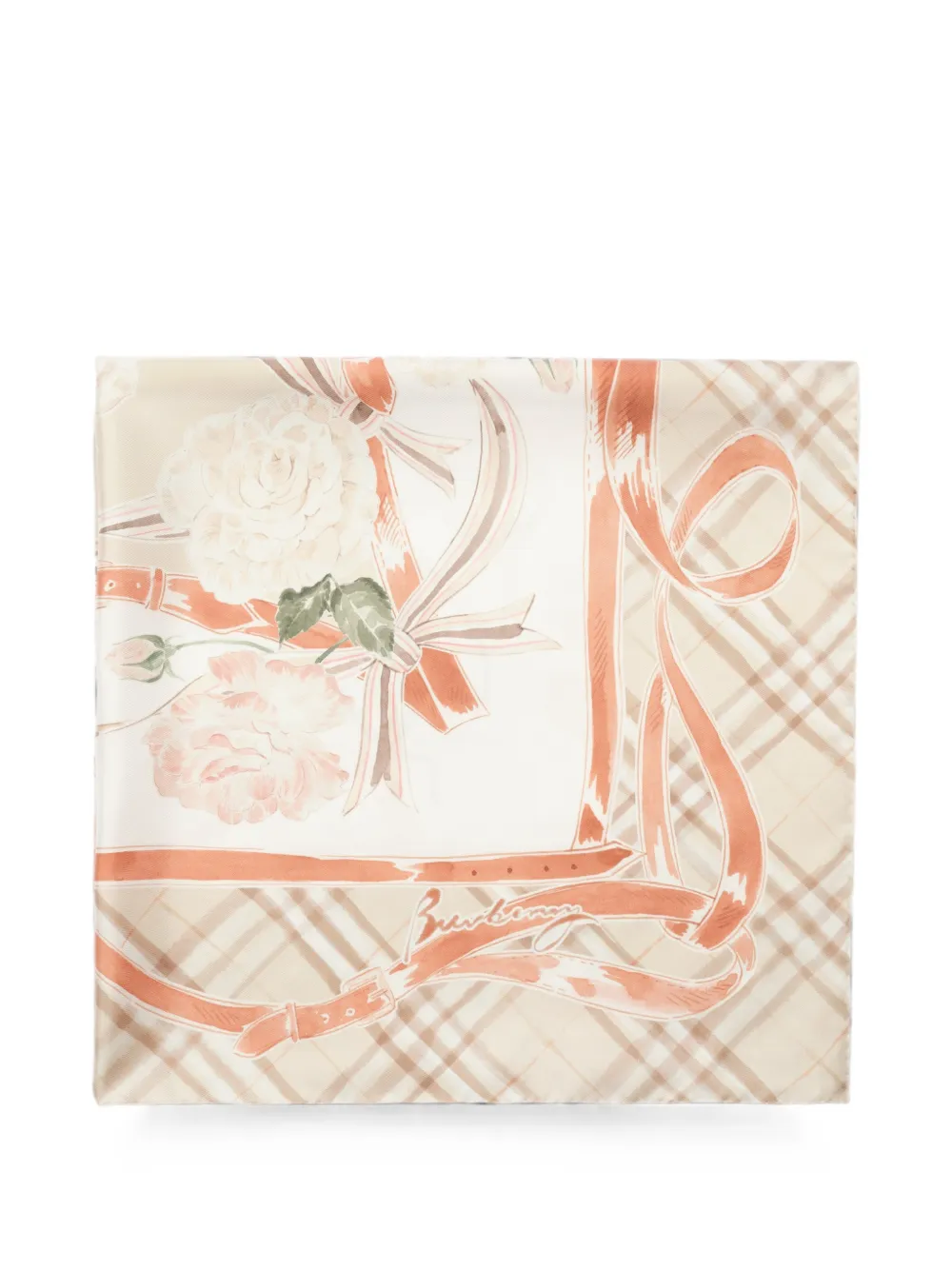 Burberry Seidenschal mit Rose Check - Nude