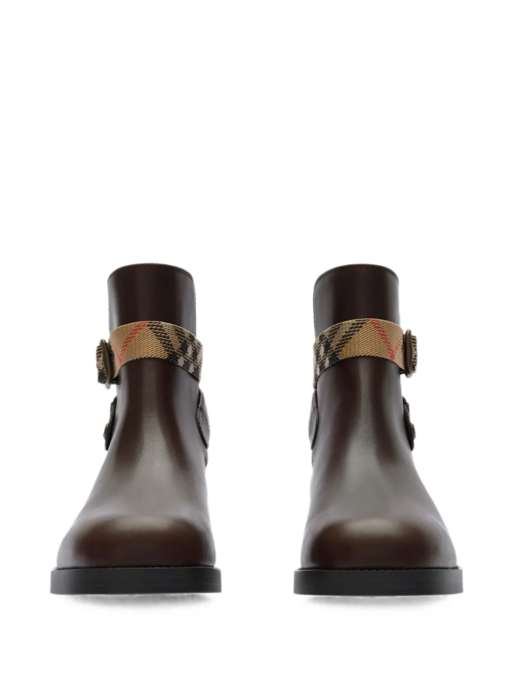 Burberry Leren enkellaarzen met geruite band Bruin