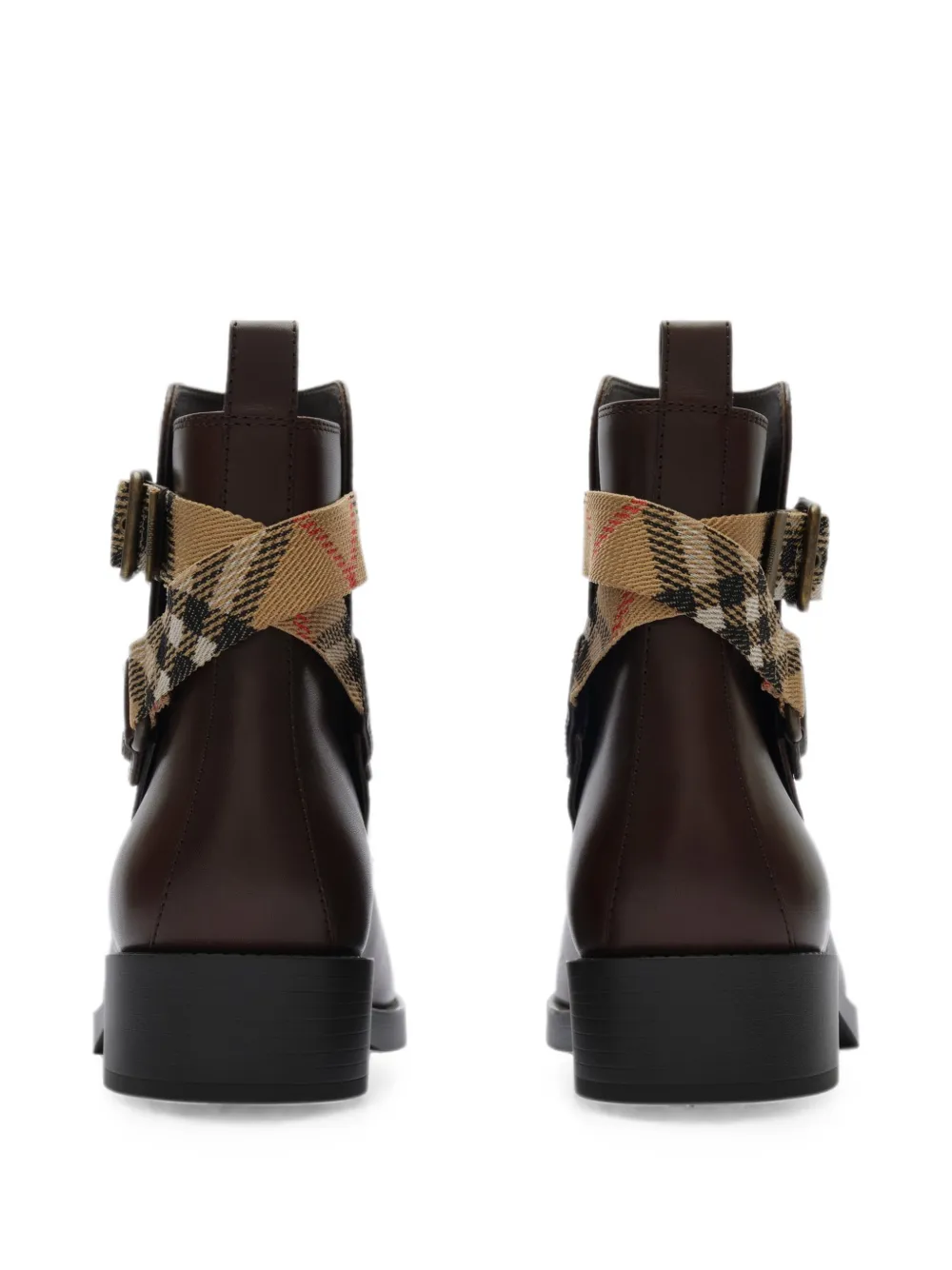 Burberry Leren enkellaarzen met geruite band Bruin