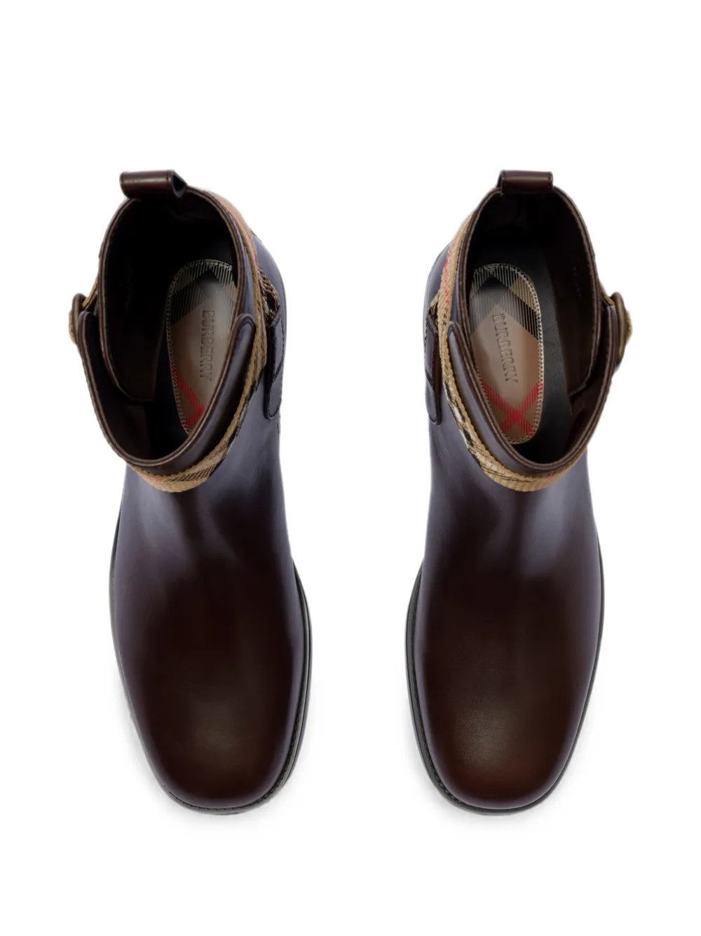 Burberry Leren enkellaarzen met geruite band Bruin