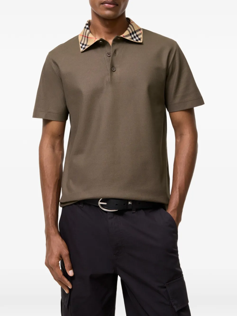 Burberry Katoenen poloshirt met geruite kraag Bruin