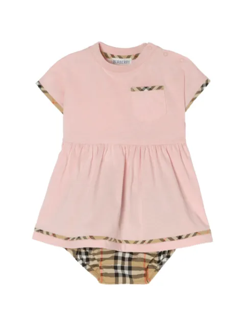 Burberry Kids vestido de algodón con ribete Check