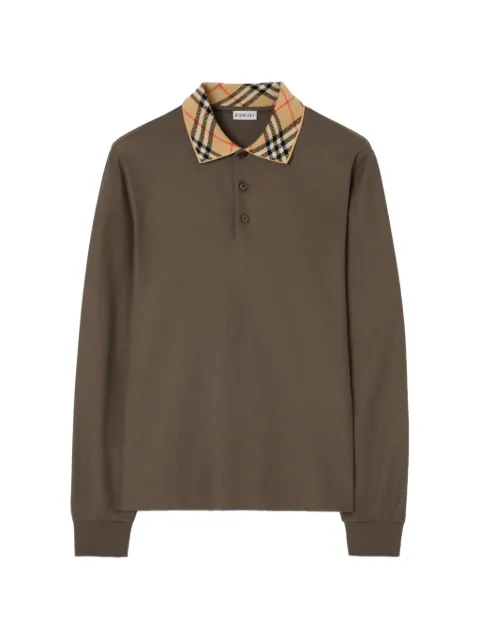 Burberry long-sleeve Check collar cotton polo shirt