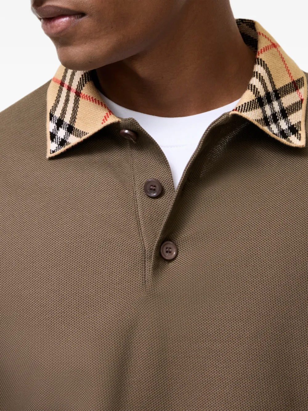 Burberry Katoenen poloshirt met lange mouwen en geruite kraag Bruin