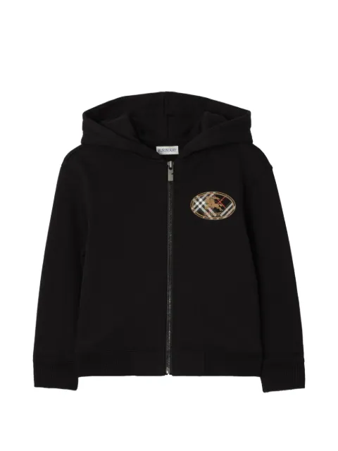 Burberry Kids check-knight detail zip-Up hoodie