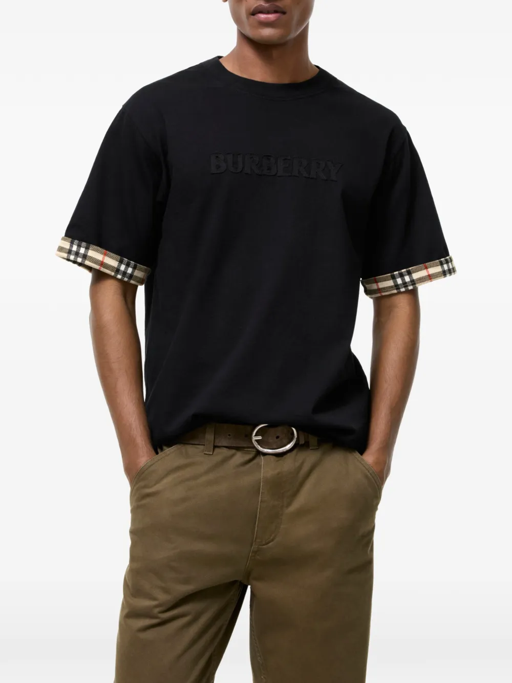 Burberry Geruit contrasterend T-shirt Zwart