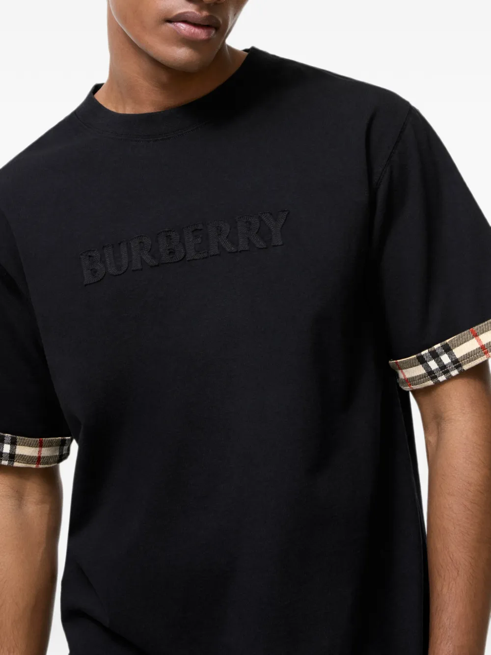 Burberry Geruit contrasterend T-shirt Zwart