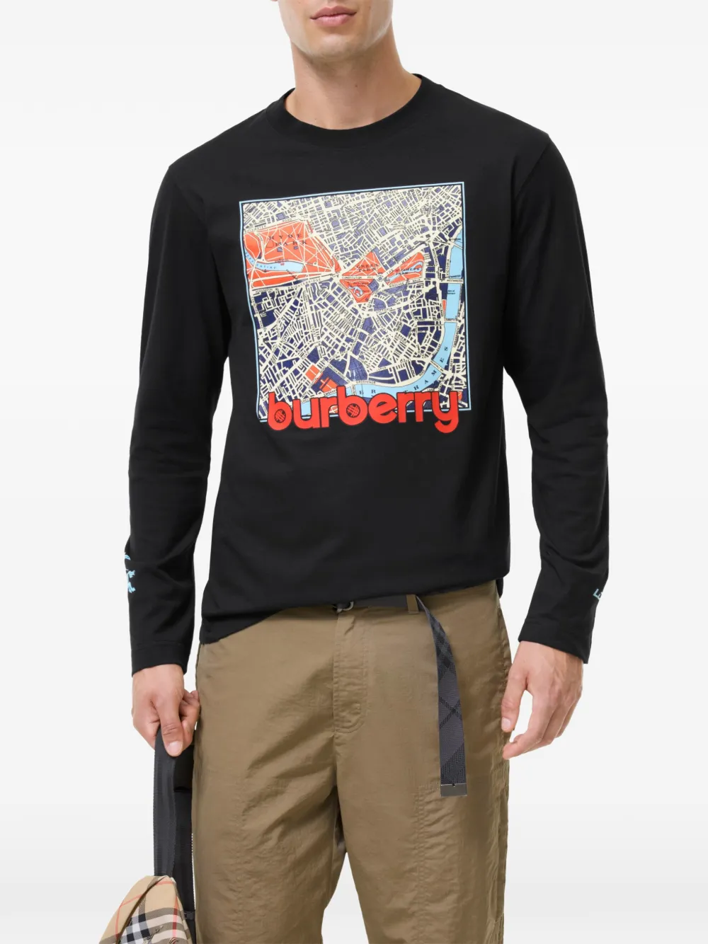 Burberry London Map katoenen T-shirt met lange mouwen Zwart