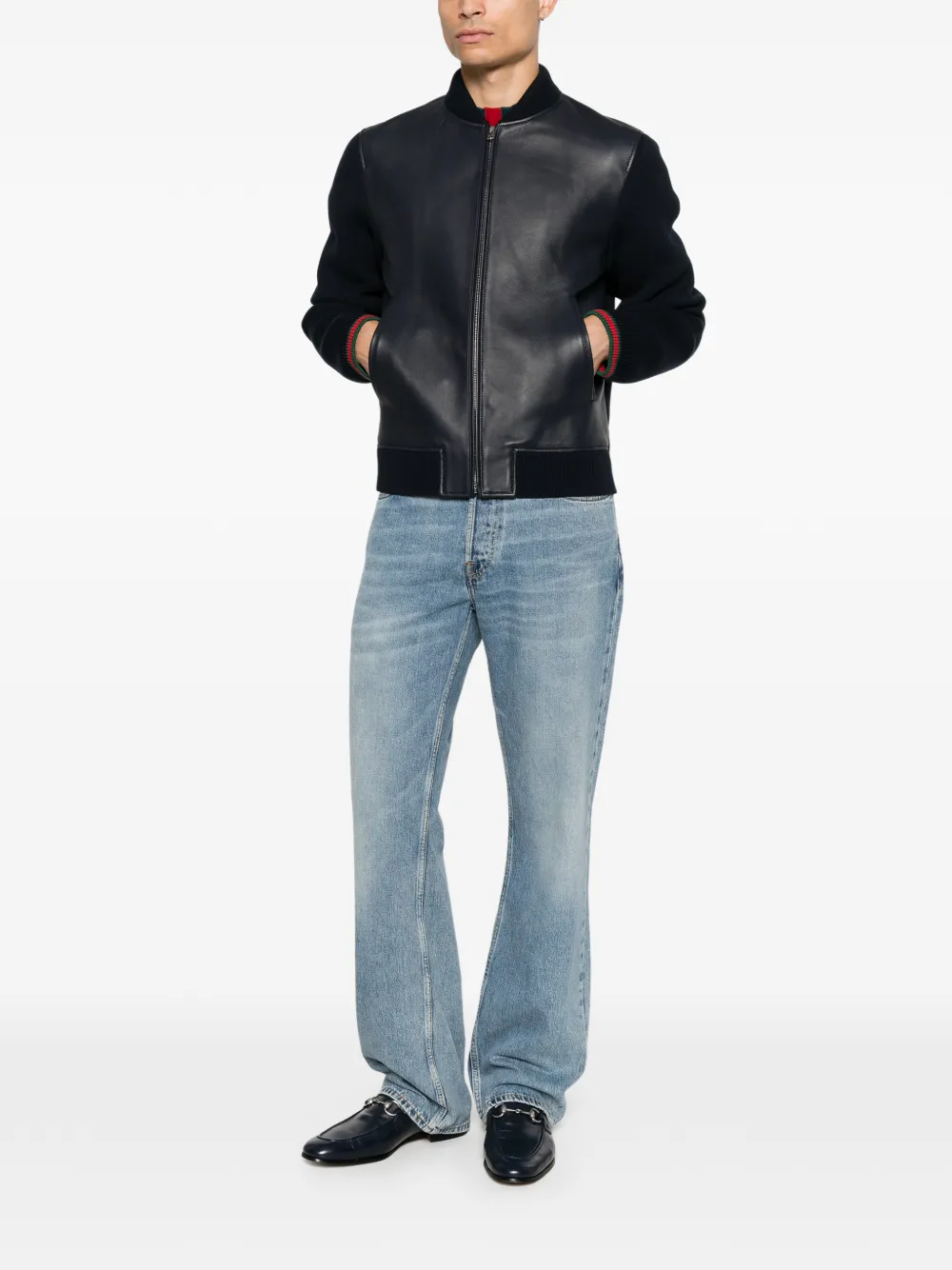 Gucci Nappaleren en gebreid bomberjack Blauw