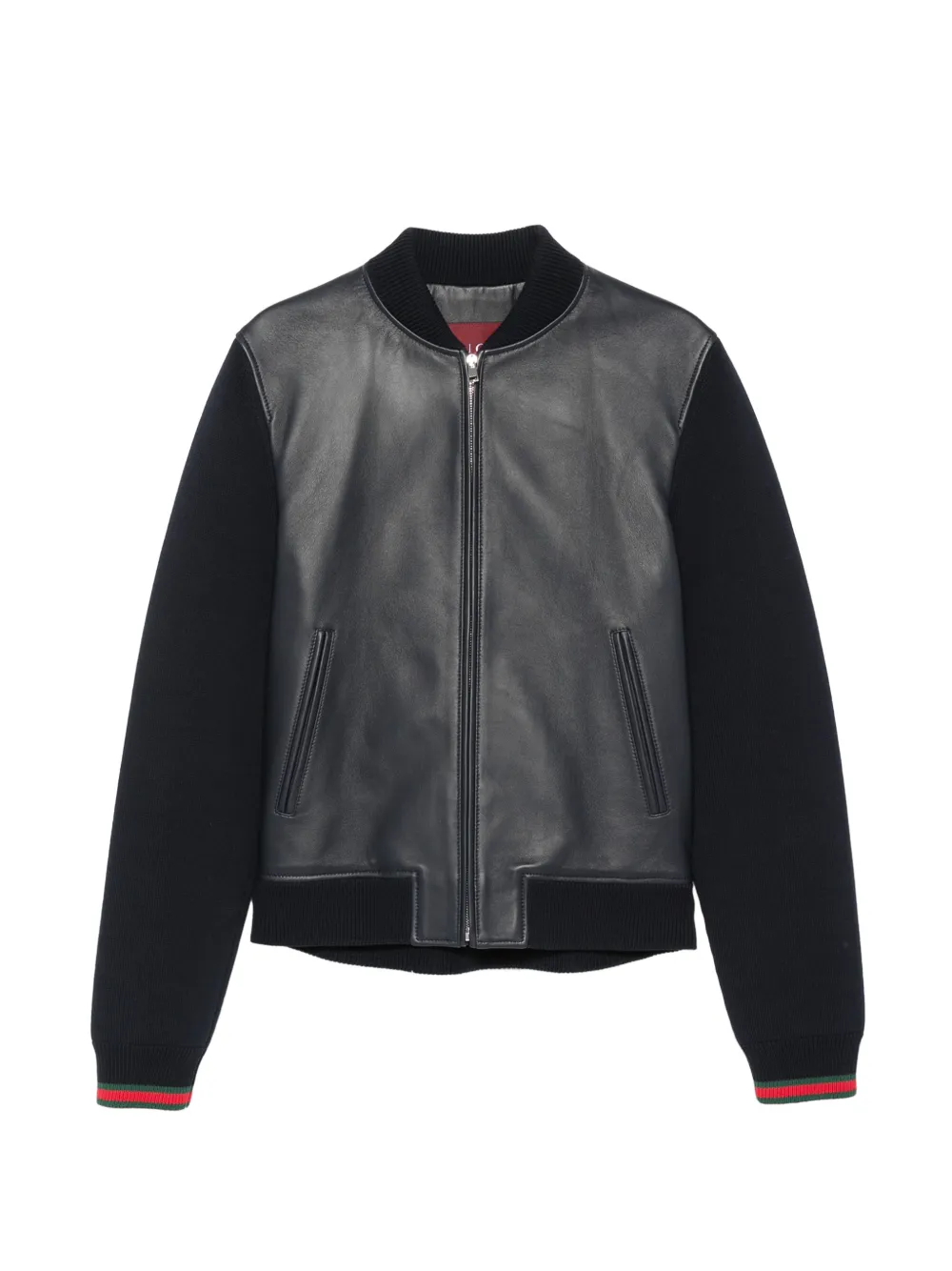 Gucci leather-panelled zip-up bomber jacket - Blu
